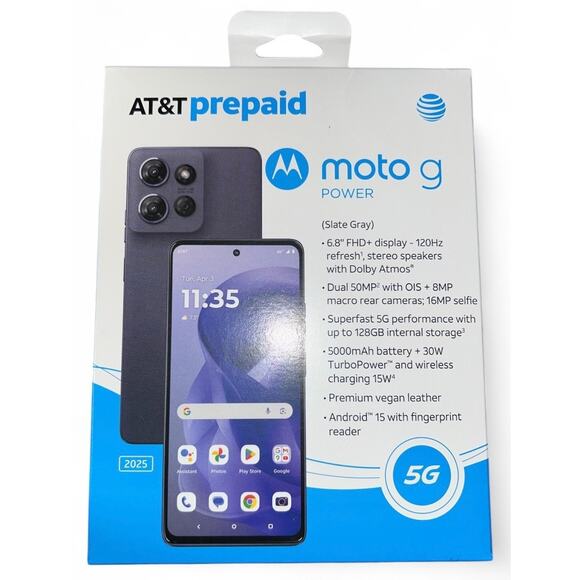 Motorola Moto G Power 5G 2025, 128GB, Slate Gray - At&t Prepaid Smartphone - NEW - Picture 1 of 2